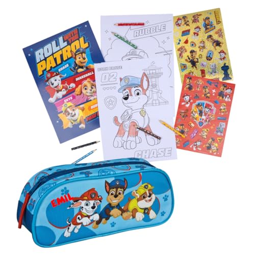 Juego de pintura y estuche de la Patrulla Canina, personalizable con nombre, juego creativo para niños, niñas, niños, estuche, bloc de colores, juego de 10 piezas