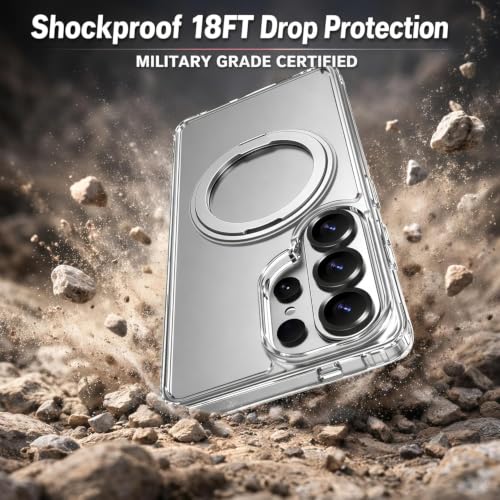 Image of EGOTUDE for Samsung Galaxy S26 Ultra Case | Clear Hard Back Cover with 360 Magnetic Rotate Stand