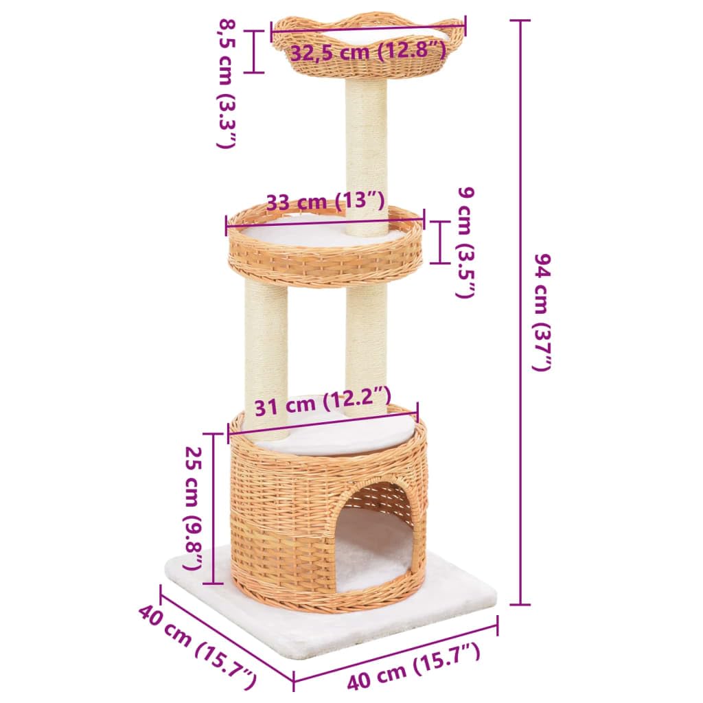 Genérico Rascador para Gatos con Poste de sisal Madera Natural de Sauce,Producto para Mascotas y Animales,Productos para Mascotas,Productos para Gatos,Mobiliario para gatos-170728