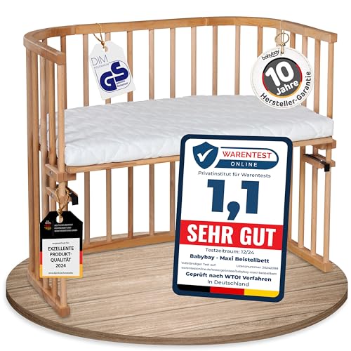 babybay Maxi extra großes Beistellbett aus massivem Buchenholz/Kinderbett Höhe stufenlos verstellbar & umweltfreundlich/mit Matratze Classic Soft (kernbuche geölt)