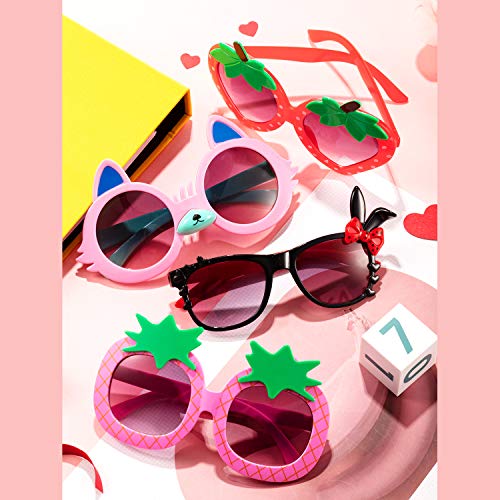Weewooday 4 Pairs Toddler Sunglasses Girls Funny Kids Sunglasses Strawberry Bunny Pineapple glasses for Little Girls Baby4