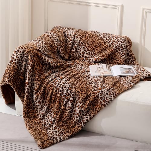 RYNGHIPY Cozy Leopard Throw Blanket for Adult Color-Blocking Cheetah Blanket Plush Warm Bed Throw for Couch Bed Sofa (Cheetah-Brown, 51''x63'')