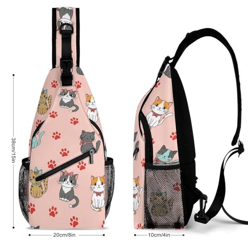 Men's Ultra Lightweight Sling Backpack, Anti-Theft Shoulder Crossbody Bag for Travel Workout, Cute Cat Paw Print Pink Daypack Bags2
