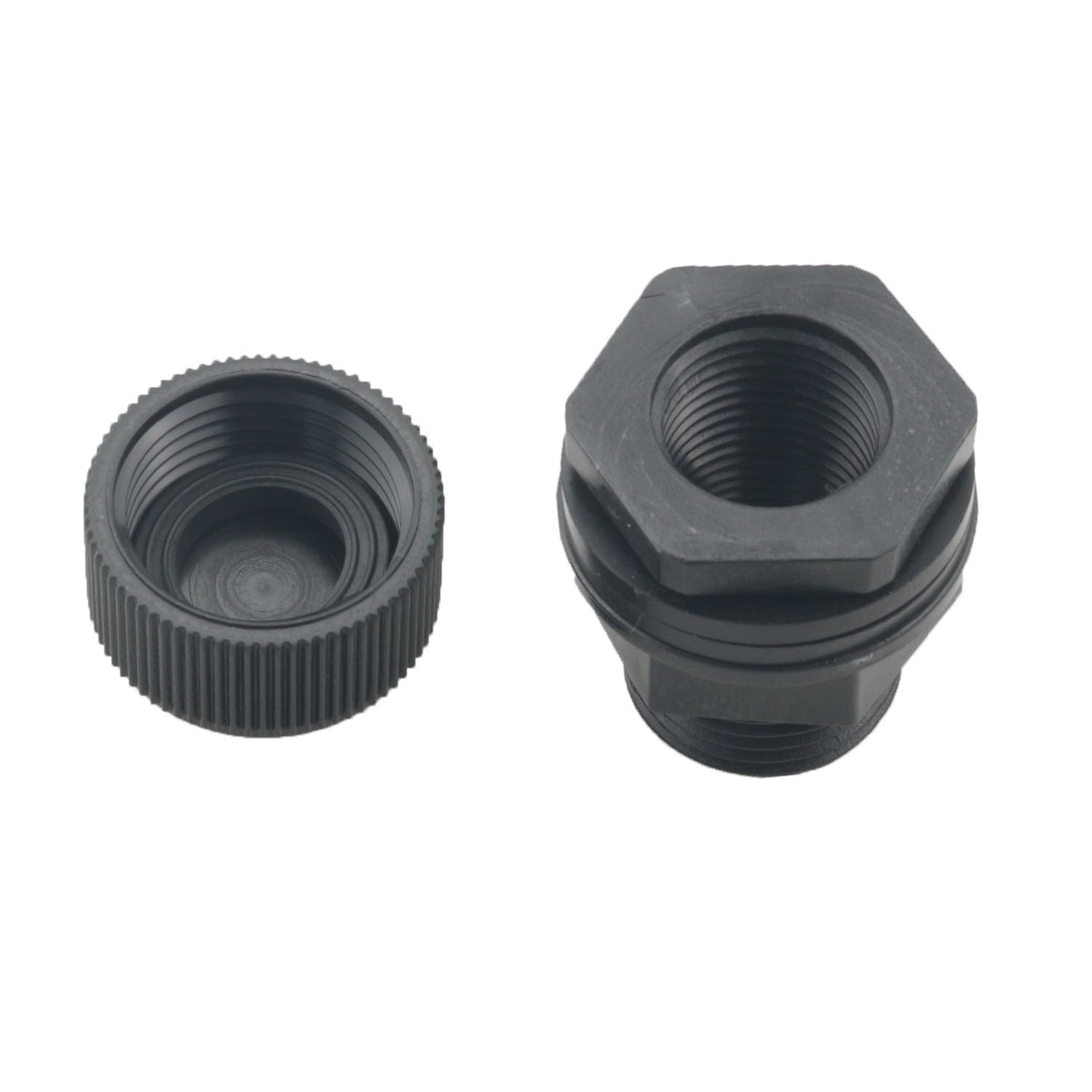 2 piezas de manguera de jardín de 3/4 GHT macho 1/2 NPT PVC hembra de doble rosca para barriles de lluvia, acuarios, tanques, bañeras, fregaderos, color negro