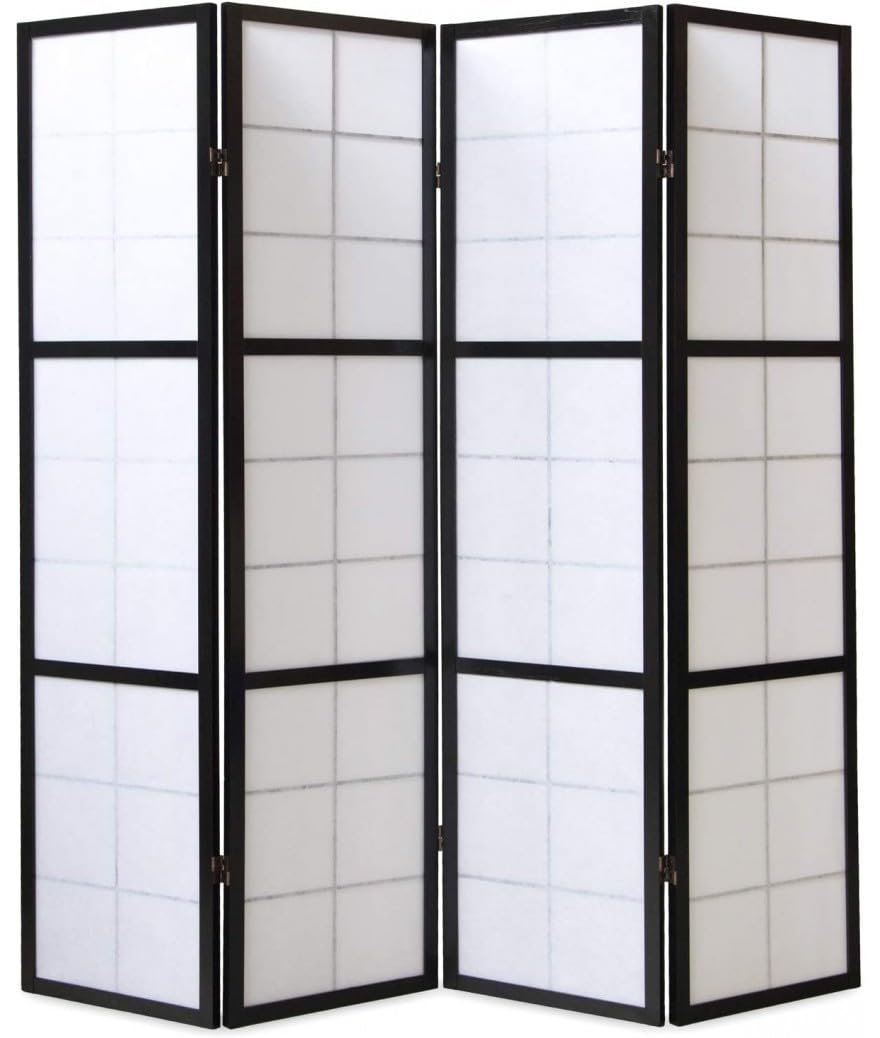 PEGANE Paravent Japonais Shoji en Bois Noir de 4 pans
