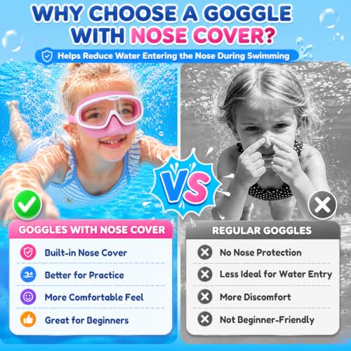 Image of Seago Kids Swim Goggles 2 Pack for 3-12, Anti-Fog Clear View,Toddler Goggles with Nose Cover Swimming Goggles