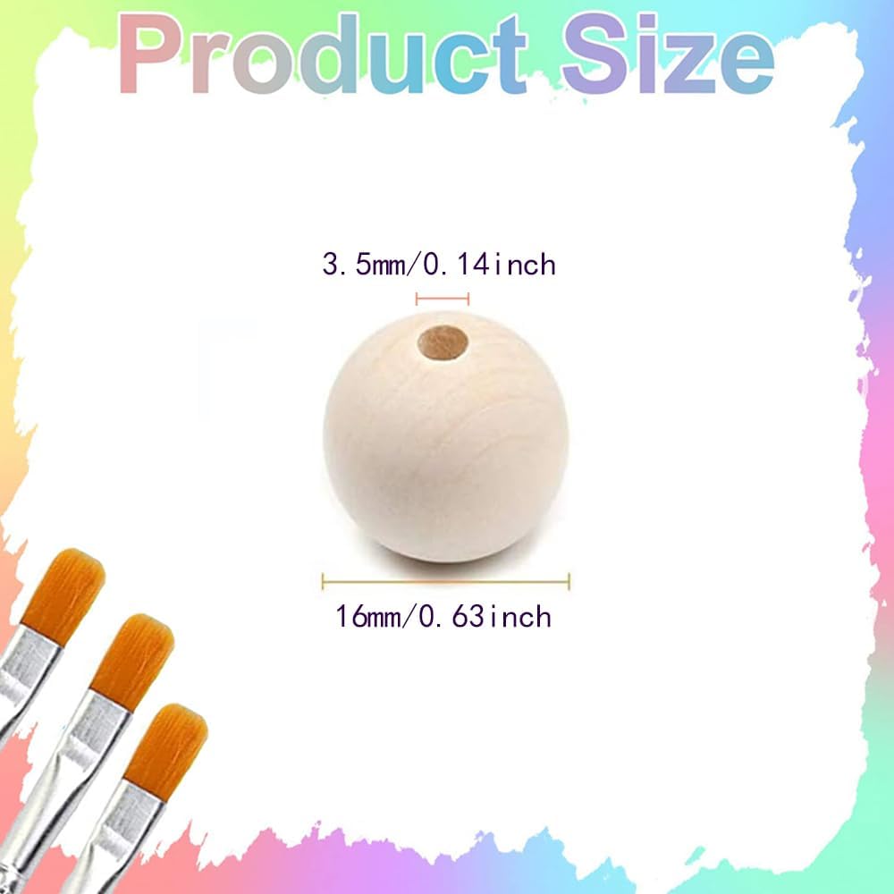 150pcs 16mm Wood Beads, Unfinished Round Loose Natural Wooden Spacer Beads for DIY Crafts Party Garlands Home Decoration - Image 2