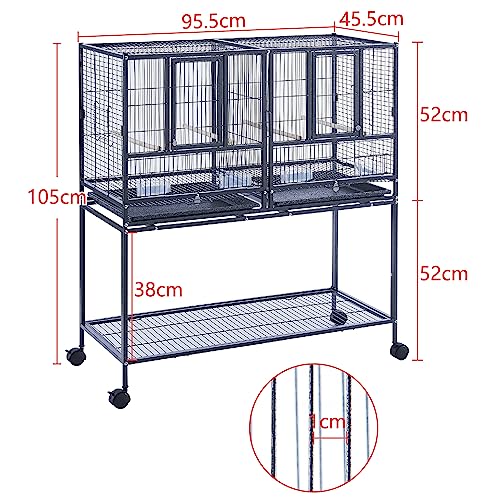 Panana Large Budgie Cage Metal Bird Cage with Stand Rolling Parrot Cage for Cockatiels African Grey Conures Parakeets Lovebird Finch Canary Bird Flight Cage for Small Pet Animals 105CM Height (Black) - Image 4