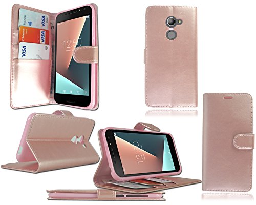 PIXFAB Vodafone Smart N8 VFD 610 Premium Luxus Leder-Klapphülle – Rotgold Book Wallet + Bildschirmschutzfolie für Vodafone Smart N8 VFD 610