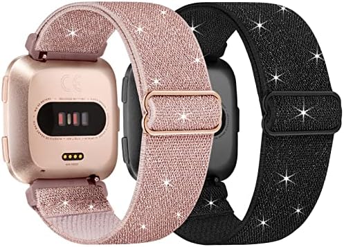 Adepoy 2 Packs Elastic Compatible with Fitbit Versa 2 Straps, Braided Nylon Sports Replacement Band for Fitbit Versa 2/Versa/Versa Lite Straps, Women Men