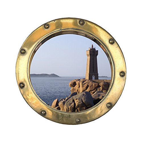 Stickers trompe l'oeil hublot Phare de Ploumanach - L 30cm x H 30cm