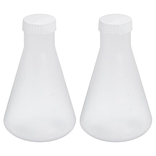 PATIKIL Erlenmeyer - Frasco de plástico de 8.5 fl oz con tapas de rosca, paquete de 2 frascos cónicos de boca estrecha para laboratorio, transparente