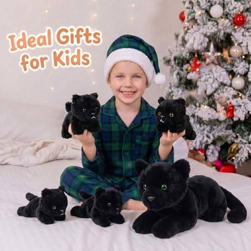 Image of Skylety 5 Pieces Cat Stuffed Animal with Babies Inside Belly Plush Cat Pregnant Mommy Kitty with 4 Cute Fluffy Stuffed Kittens Christmas Birthday Surprise Gifts(Dark Black)