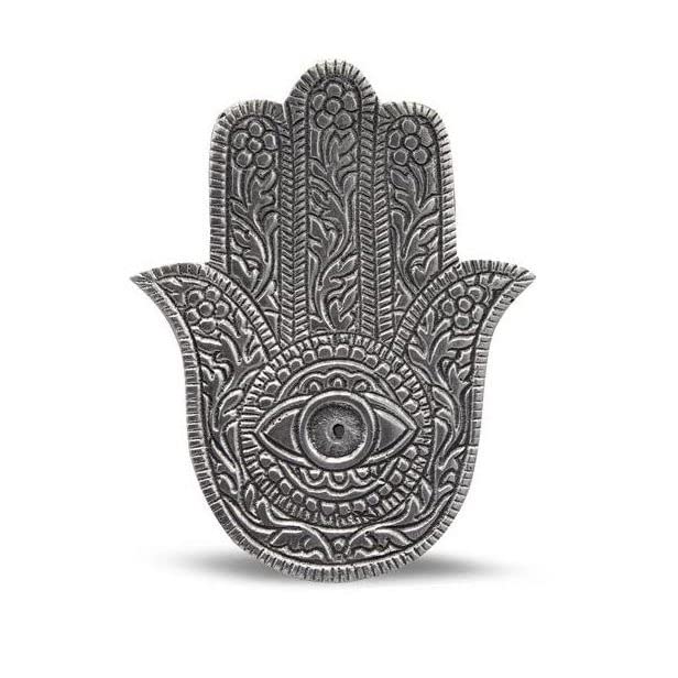 Hamsa Hand Incense Holder - Aluminium Incense Holder - Hand-Crafted In India - W:10cm D:12.5cm