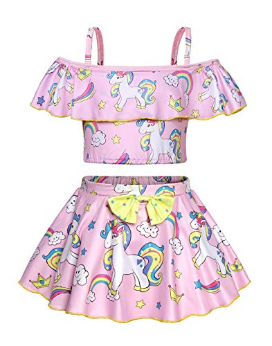 Kantenia Crianças Bebê Raparigas Fora do ombro Unicórnio Swimsuit Duas-peças Ruffle Top Biquíni Roup