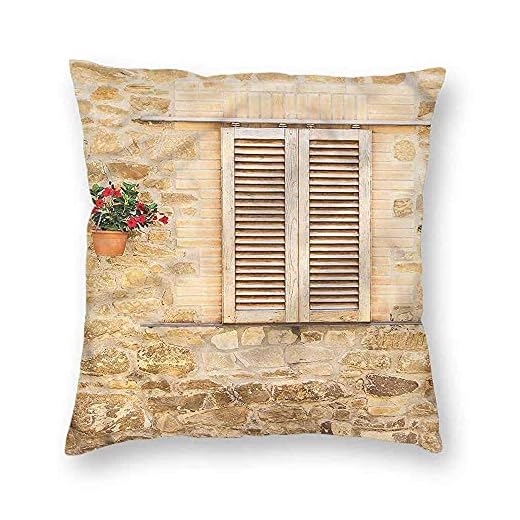 Toskansk mjuk dekorativ prydnadskuddar överdrag rustik sten hus fönster kuddfodral för soffa vardagsrum 45 x 45 cm, flerfärgad, en storlek