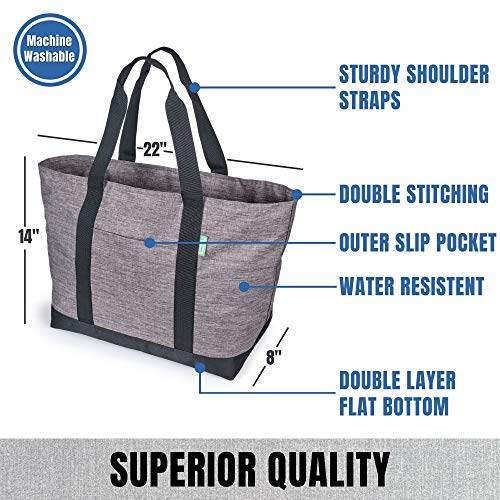 X-Large Tote Bag For Women or Men – Premium 22" Carry-All Bag With Foldaway Zipper Top – For Work, Gym, Pool, Teachers, Nurses – Stylish, Durable Utility Tote For Daily Use (Slate)3