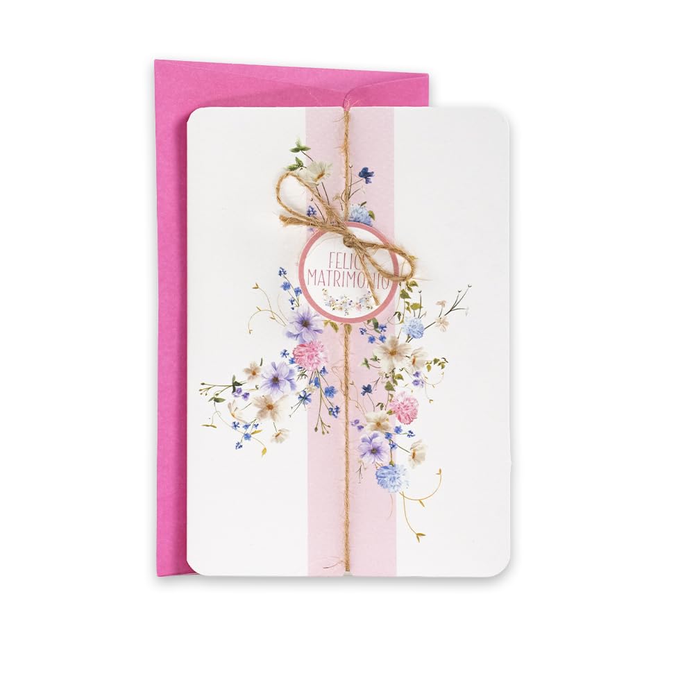 LINA OFFICINE GRAFICHE CREATIVE Wedding Greeting Card Multicolour Elegant Style with Jute String 4.5" x 6.5"