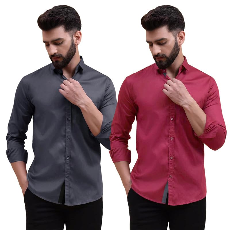 Image of Tee Projekt Solid Shirt for Men's,Solid Shirt for Men's, Casual Shirt for Men,Full Sleeve Spread Collar Shirt for Men, Shirt for Men||(Pack of-2)||