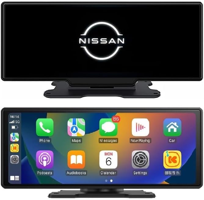 RoadMap World's First *Dual BlueTooth With Car Logo* Portable Wireless Carplay/Android Auto Display - 10.26" HD IPS Touch Screen, Mobile Mirroring, Play Video files (For Nissan)