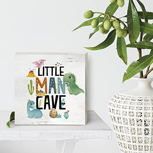 Dinosaur Nursery Little Man Cave Wood Box Sign Baby Dinosaur Dino Wooden Box Sign Block Plaque For Wall Tabletop Desk Home Kids Room Decoration #TOP3