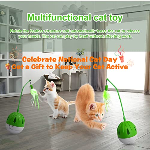 Wingpet Cat Interactive Toy Feather Toys, Funny Swing Ball With Feather, Cat Toy With Sound, 1 Rocker And 1 Ball Kitten Pet Toy For Indoor (Green) #TOP1
