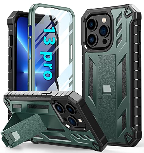 for iPhone 13 Pro Case Protective: Heavy Duty Military Grade Hard Protection Shock Proof Grip | Durable Dual-Layer Armor Design iPhone 13 Pro Cell Phone Cover with Built-in Kickstand (Aqua Green)
