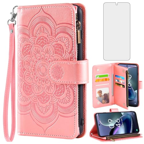 Étui TCL 50 XL 5G Coque Portefeuille en Cuir Fleur avec Protège-Écran en Verre