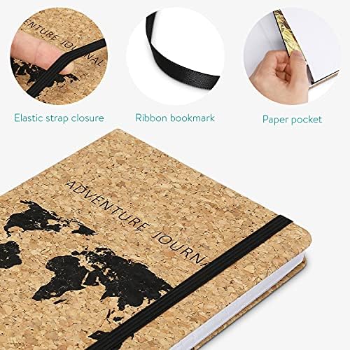 Navaris Notebook with Cork Cover - Eco-Friendly Travel Journal, Diary, Notepad, Composition Notebook for Home or Office - World Map