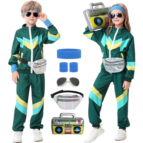Ezuwail Disfarce infantil dos anos 80 e 90 para meninos e meninas, 6 unidades, unissexo, retro, para corrida, para crianças, treino de hip-hop, dança, fato de treino, conjuntos para roupa desportiva