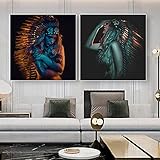 Yinaa Kunstdruck auf Leinwand Indian Indigenes Mädchen Bild Moderne Frauen Poster Leinwand Gemälde für Wohnzimmer Dekoration 50x50cmx2pcs rahmenlos