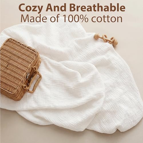 Image of Muslin Bassinet Sheet Compatible with Maxi-Cosi Iora & Iora Air Bedside Sleeper - 100% Cotton Rectangular Mattress Pad Cover (33 inchx20 inch), Breathable & Soft, Boho (1 Pack White)