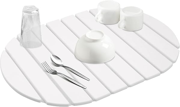 Large Stone Drying Mat, Diatomite Dish Drying Mat, Dish Mat Drying Kitchen Mat - Storable & Anti-Slip for Kitchen, Oval, White, 24"x16"