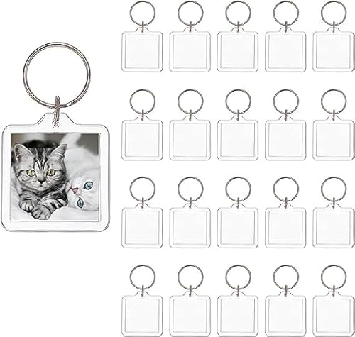 BetterJonny 20 Pcs Acrylic Photo Keychain Blanks Photo Keychains Clear in Photo Keychain Acrylic Picture Frame Keyrings for Personalized Keychains DIY Gift