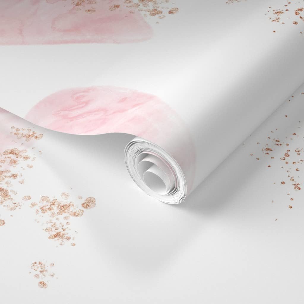 Spoonflower Removable Wallpaper 6ft x 2ft - Pink Pastel Watercolor Gold Copper Hearts Heart Floral Custom Pre-Pasted Wallpaper