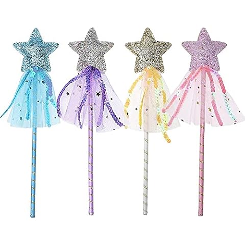 BLMHTWO 4Pcs Fairy Wands for Girls Bulk Princess Wands For Kids Angel Wand for Party Cosplay Costume Wedding Party Birthday Party Role Play Halloween Christmas Supplies(Pink,Purple,Gold,Blue) Cover