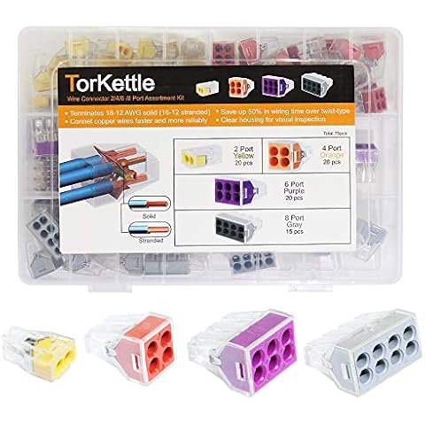 75PCS Wire Connector 2/4/6/8 Port Conductor Combination Assortment Pack for Junction Boxes Cover