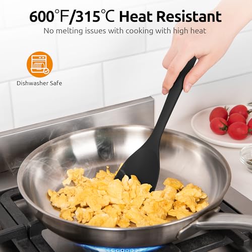 Image of U-Taste 18 /8 Stainless Steel Coffee Scoop 2 Tablespoon Metal Measuring Spoon and 600ºF Heat Resistat Spatula Spoon Flexible Silicone Cooking Scoop Spoonula (Black)