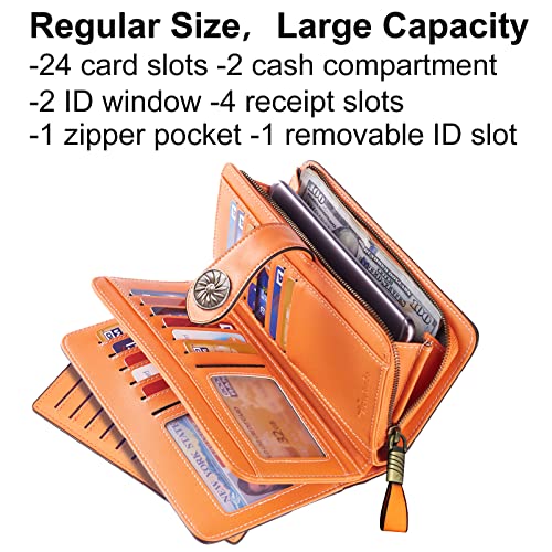 Travelambo Womens Wallet Large Capacity Rfid Blocking Genuine Leather Wristlet Wallets(Orange) #TOP5