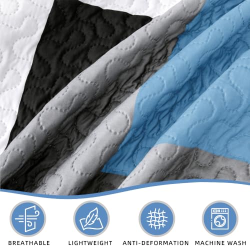 Image of Tyrot 3 Piece Light Blue Quilt King Size Blue White Bedding Set
