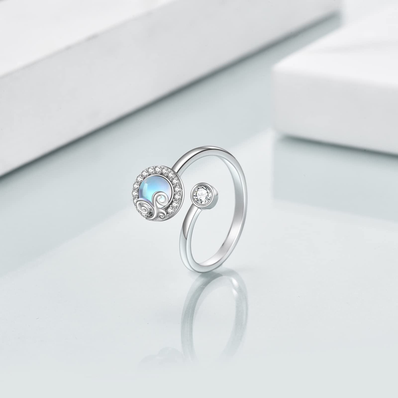 POPLYKE Angst Spinner Ringe Sterling Silber Fidget Ring Verstellbare Drehbare Ringe Drehbare Stimmungsringe für Frauen Stress abbauen