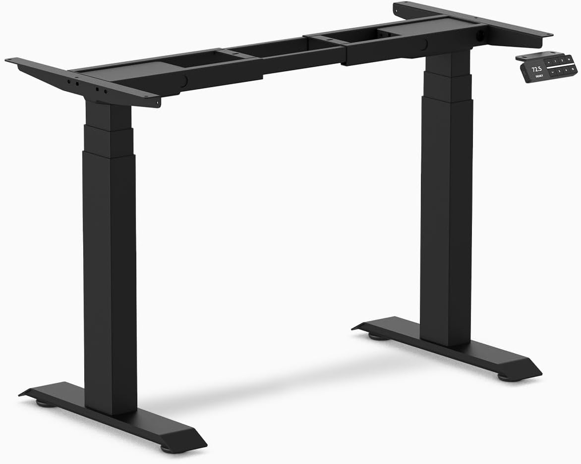 Desky Dual Mini Electric Standing Desk Frame – Compact Height Adjustable Sit Stand Base with Dual Motors, Steel Frame, Memory Settings for Home Office & Small Spaces (Matte Black)