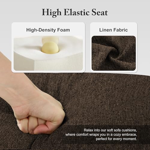 Busaurus 3 Seater Sofa Couch with Deep Seats, 89\" Mid Century Modern Upholstered Sofa with Armrests, Comfy Couches for Living Room, Bedroom, Apartment and Office (Brown) - Thumbnail 7
