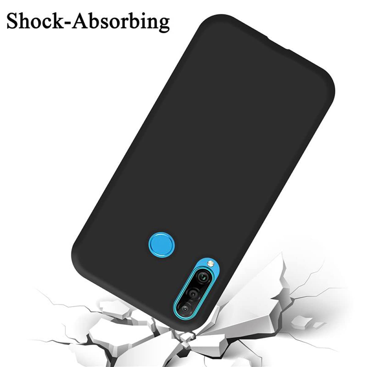 Custodia Cadorabo Per Huawei P30 – Bicolore Blu E Nero – Silicone TPU E Retro In Vetro Temperato - 5