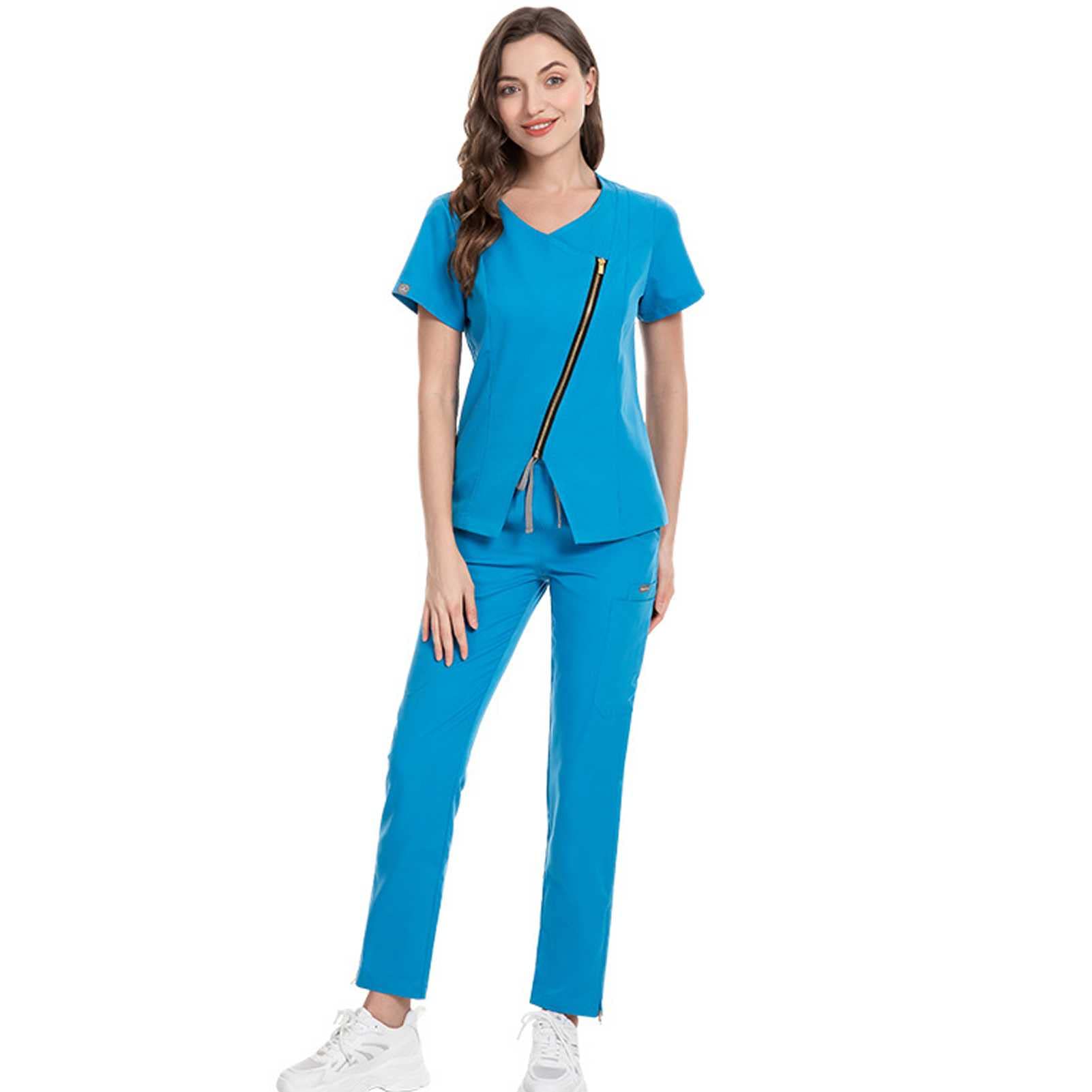 Medizinische Uniform für Damen, Still-Peeling-Set, Oberteil und Hose, Medizinische Berufsbekleidung mit Reißverschluss