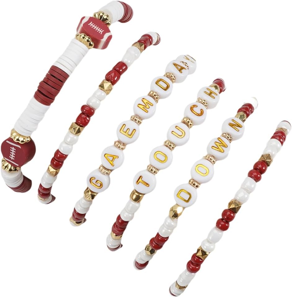 Pingyongchang Game Day Stackable Bracelets for Women Men Heishi Clay Beaded Stretch Bracelet Sports Charm Bangles Volleyball Soccer Football Baseball Basketball Rubby Gifts image 2