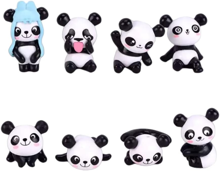 Yi Dong Set of 8 Mini Panda Dashboard Decorations - Cute Vinyl Panda Dolls for Car, Home, and Office Decor for Friends and Family