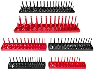6PCS Socket Organizer Tray Set, Red SAE & Black Metric Socket Storage Trays, 1/4-Inch, 3/8-Inch & 1/2-Inch Drive Deep and Shadow Socket Holders for Toolboxes
