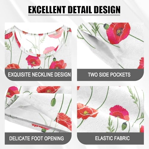 CHIFIGNO Poppy White Unisex Snug-Fit Short Sleeve Cotton Pj Set with Pocket 5Y3