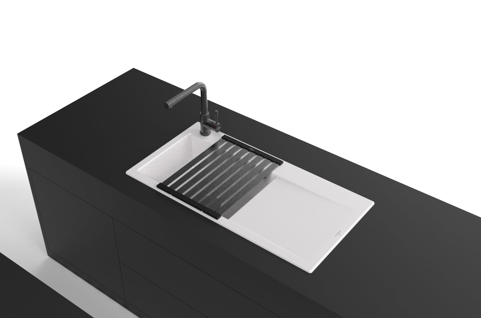 Villeroy & Boch Abtropfgitter Küchenzubehör, faltbare und abnehmbare Abtropfmatte über dem Spülbecken, Abtropfgestell Geschirr aus Aluminium, eckig, Anthrazit